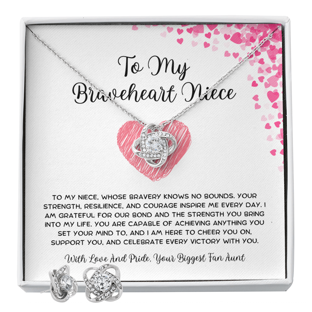 To My Braveheart Niece - From Aunt to Niece Love Knot Earring With Necklace Set