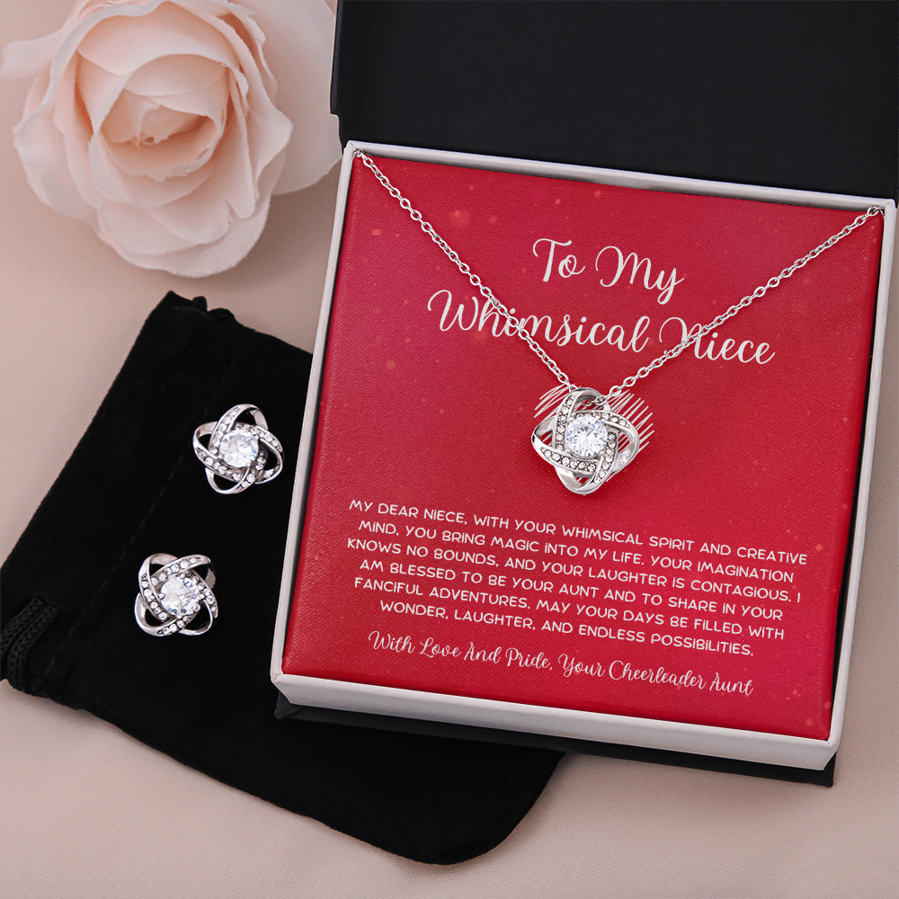 To My Whimsical Niece - From Aunt to Niece Love Knot Earring With Necklace Set