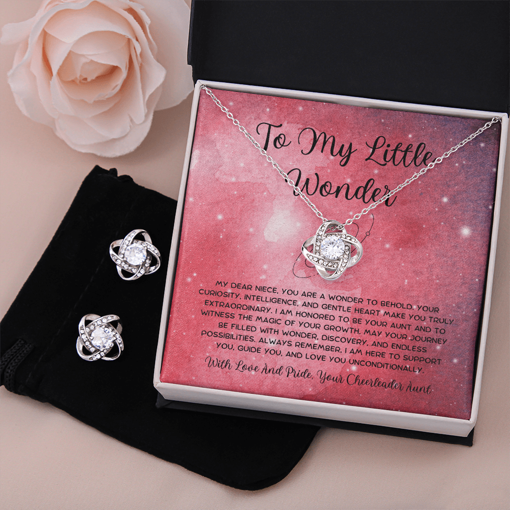 To My Little Wonder - From Aunt to Niece Love Knot Earring With Necklace Set