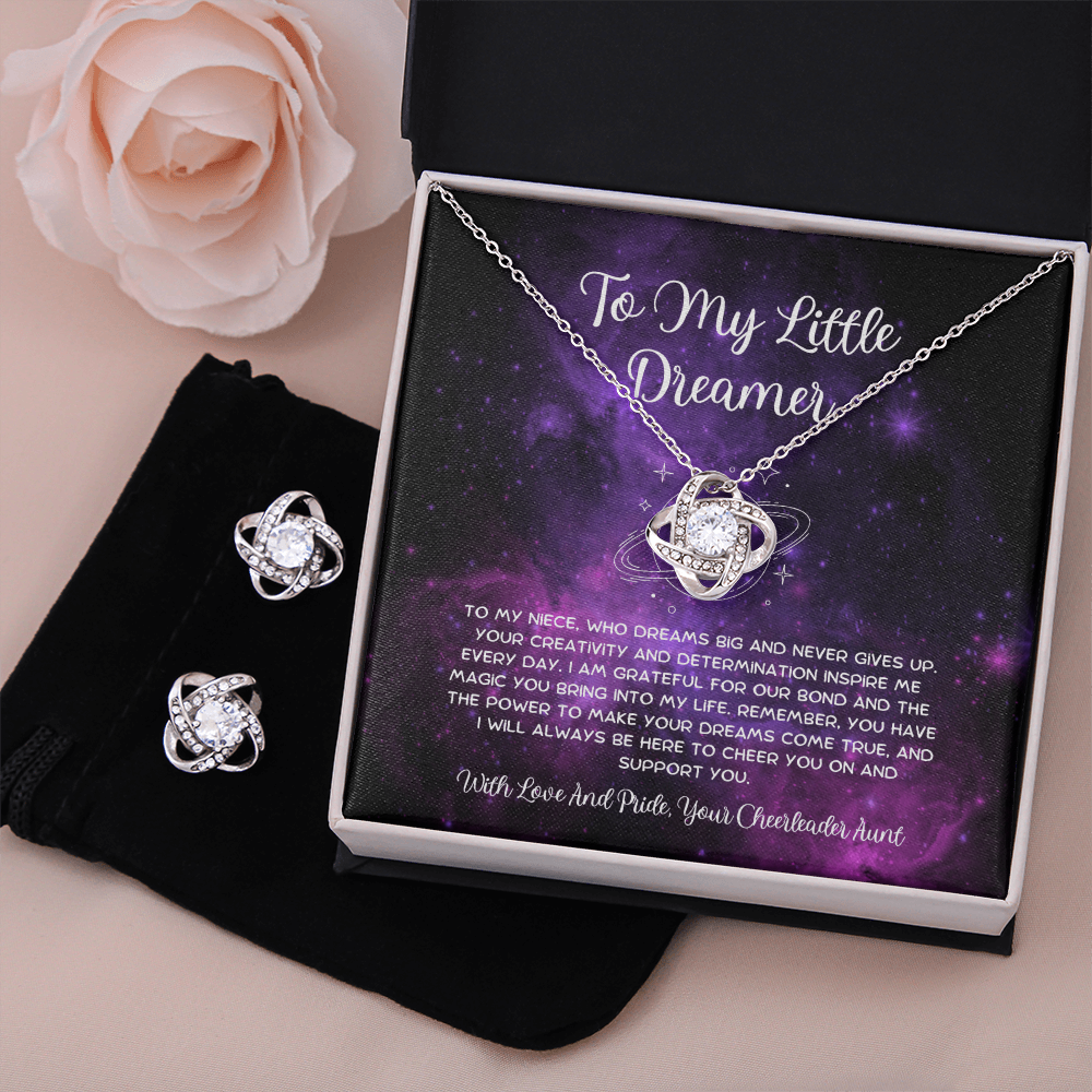 To My Little Dreamer - From Aunt to Niece Love Knot Earring With Necklace Set
