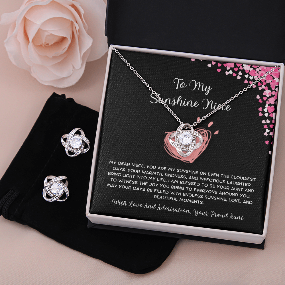 To My Sunshine Niece - From Aunt to Niece Love Knot Earring With Necklace Set