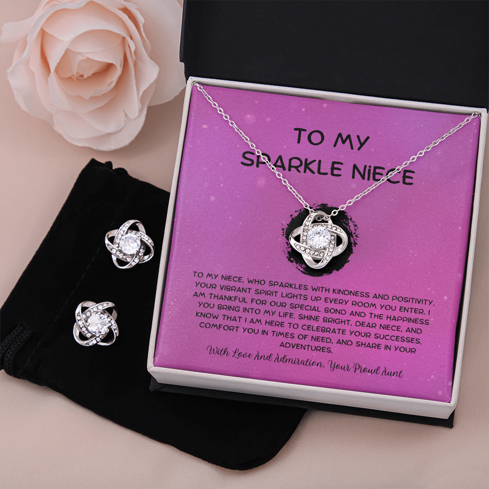 To My Sparkle Niece - From Aunt to Niece Love Knot Earring With Necklace Set