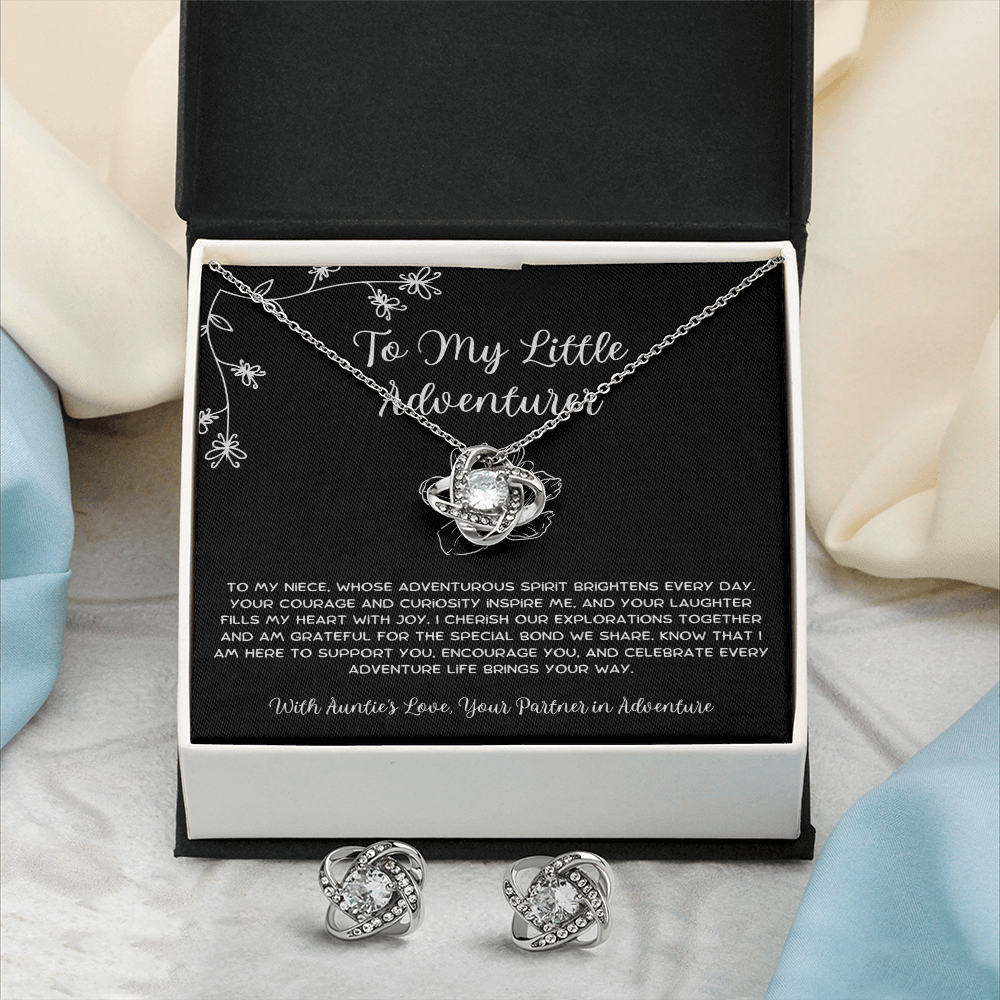 To My Little Adventurer - From Aunt to Niece Love Knot Earring With Necklace Set