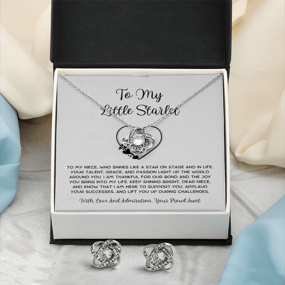 To My Little Starlet - From Aunt to Niece Love Knot Earring With Necklace Set