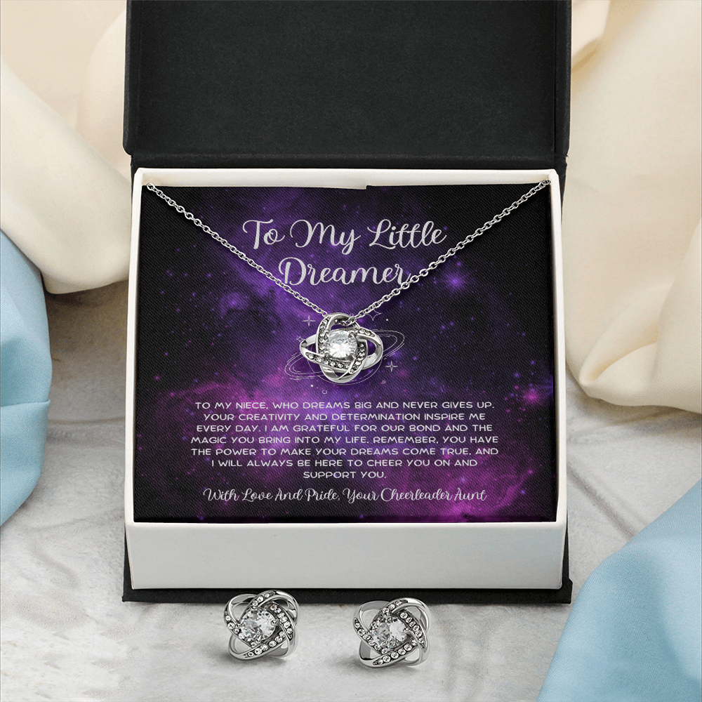 To My Little Dreamer - From Aunt to Niece Love Knot Earring With Necklace Set