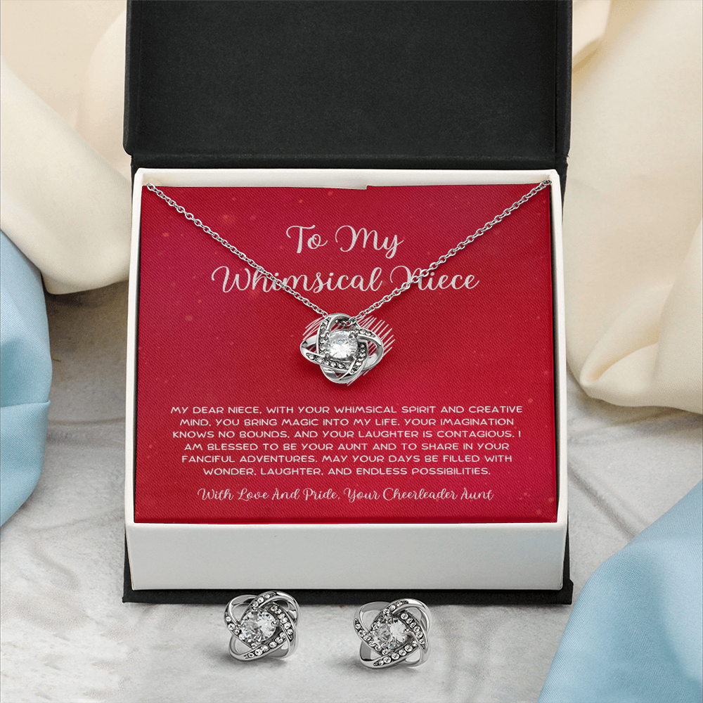 To My Whimsical Niece - From Aunt to Niece Love Knot Earring With Necklace Set