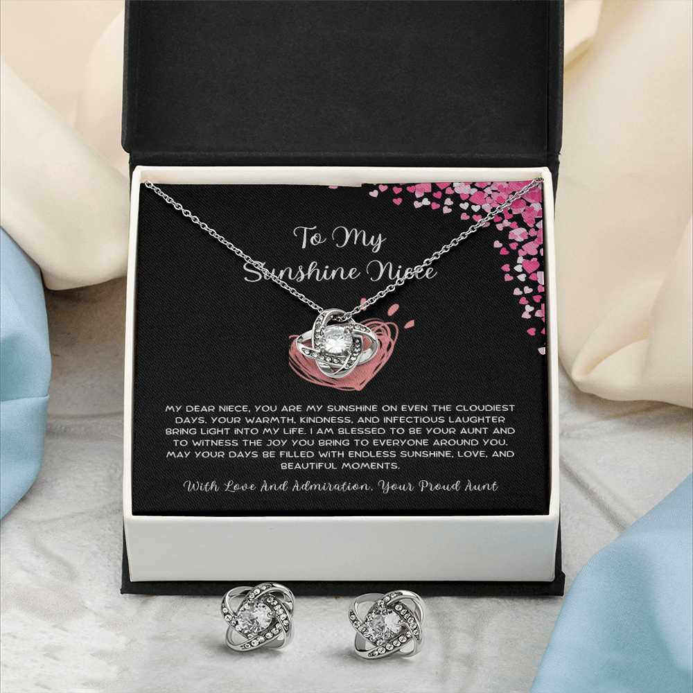 To My Sunshine Niece - From Aunt to Niece Love Knot Earring With Necklace Set