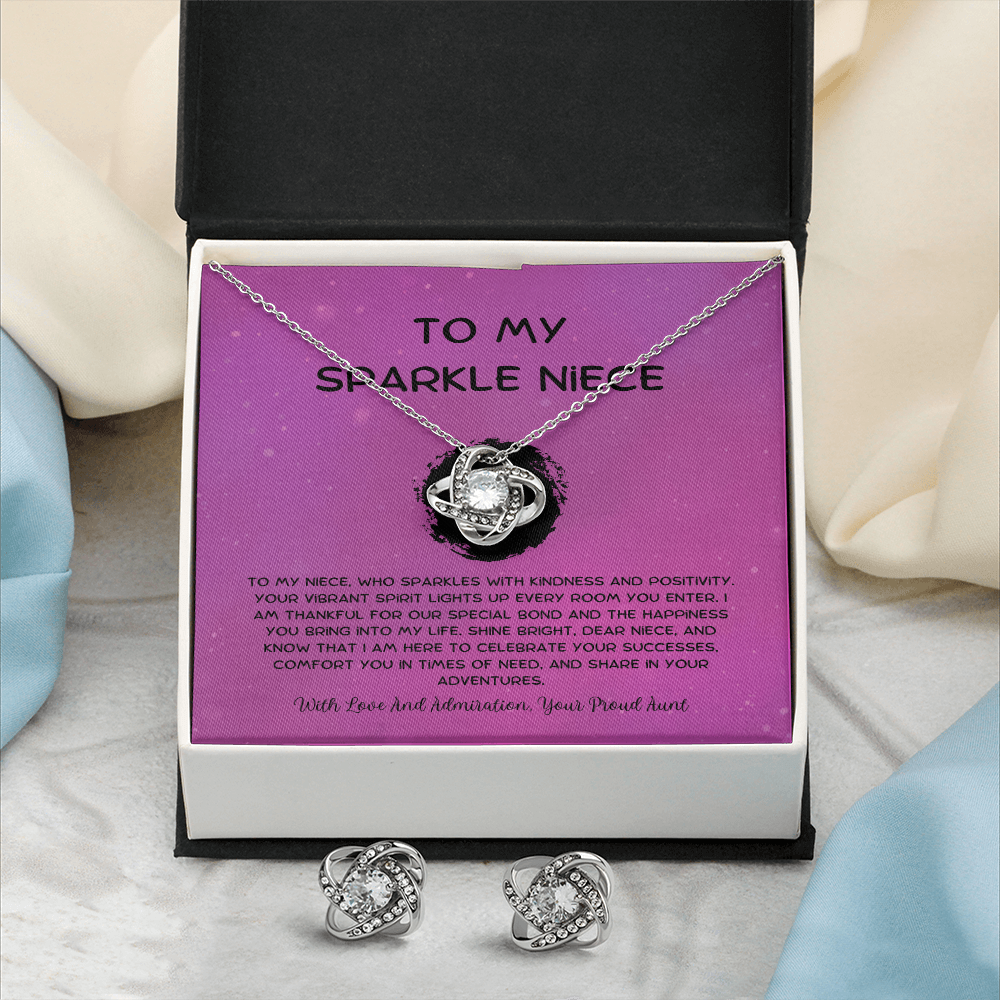 To My Sparkle Niece - From Aunt to Niece Love Knot Earring With Necklace Set