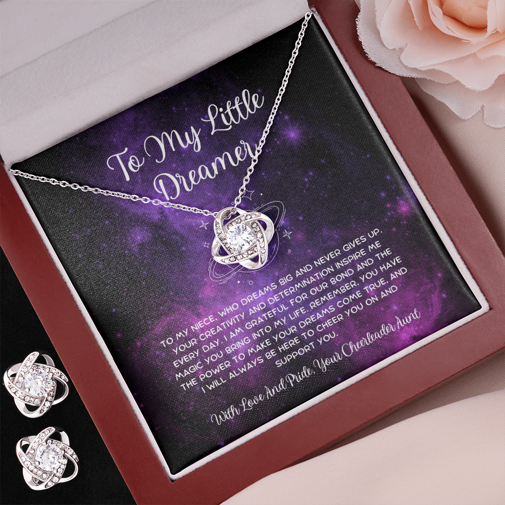 To My Little Dreamer - From Aunt to Niece Love Knot Earring With Necklace Set