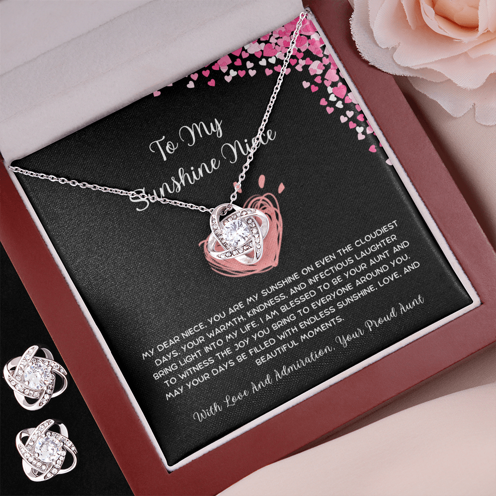 To My Sunshine Niece - From Aunt to Niece Love Knot Earring With Necklace Set