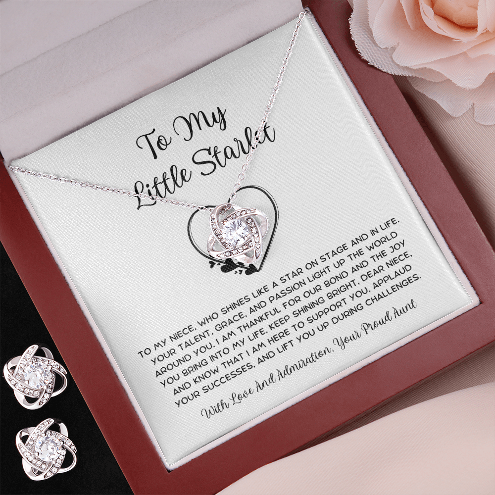 To My Little Starlet - From Aunt to Niece Love Knot Earring With Necklace Set