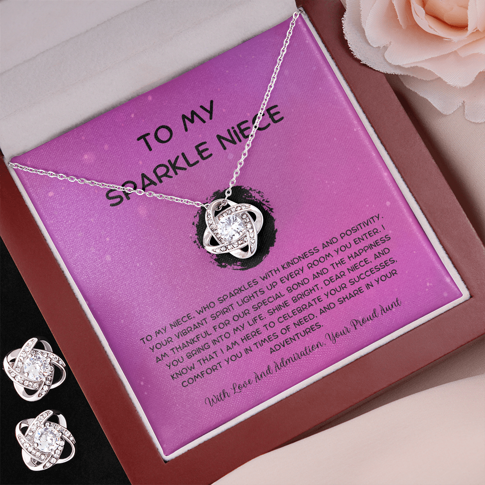 To My Sparkle Niece - From Aunt to Niece Love Knot Earring With Necklace Set