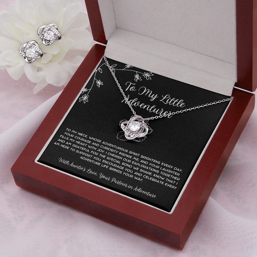 To My Little Adventurer - From Aunt to Niece Love Knot Earring With Necklace Set