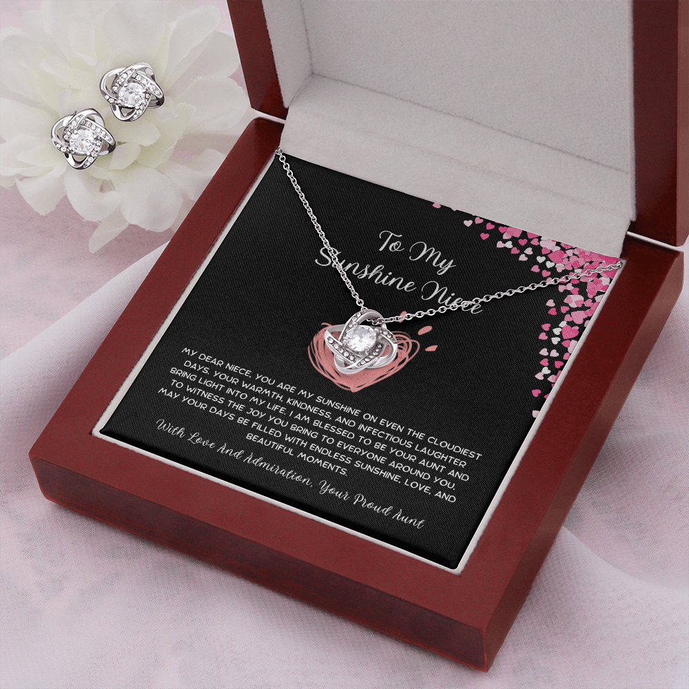 To My Sunshine Niece - From Aunt to Niece Love Knot Earring With Necklace Set