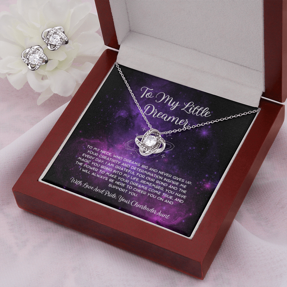 To My Little Dreamer - From Aunt to Niece Love Knot Earring With Necklace Set