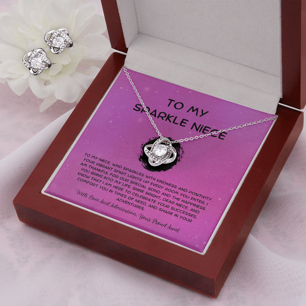 To My Sparkle Niece - From Aunt to Niece Love Knot Earring With Necklace Set