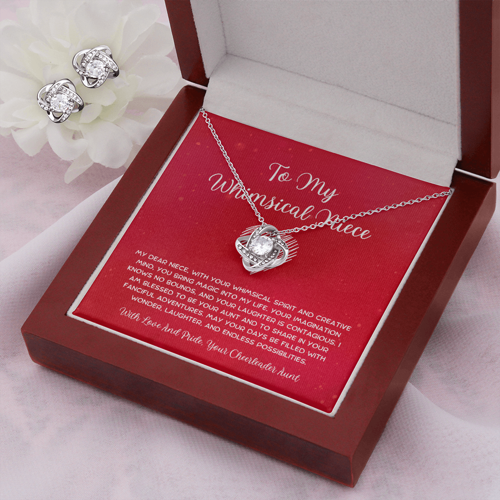 To My Whimsical Niece - From Aunt to Niece Love Knot Earring With Necklace Set