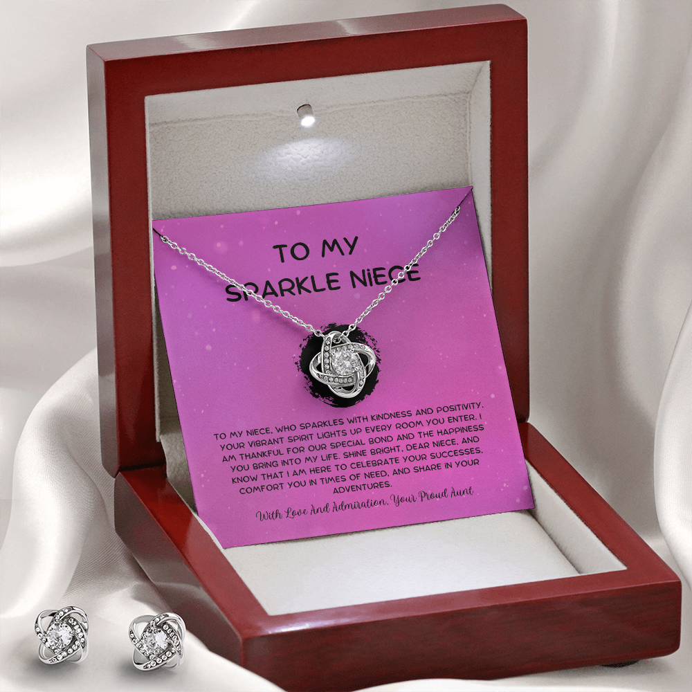 To My Sparkle Niece - From Aunt to Niece Love Knot Earring With Necklace Set