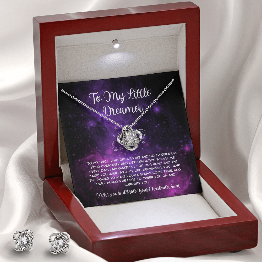 To My Little Dreamer - From Aunt to Niece Love Knot Earring With Necklace Set