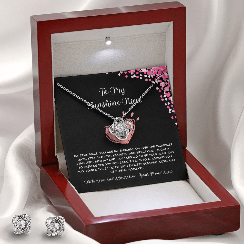 To My Sunshine Niece - From Aunt to Niece Love Knot Earring With Necklace Set