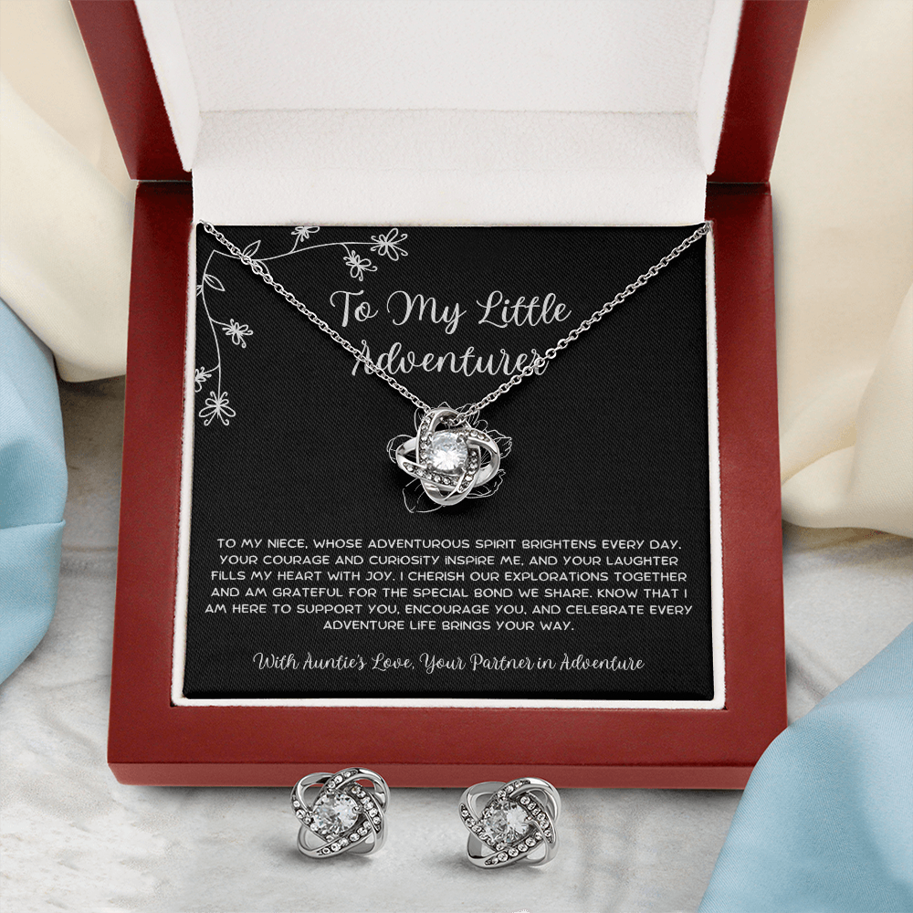 To My Little Adventurer - From Aunt to Niece Love Knot Earring With Necklace Set