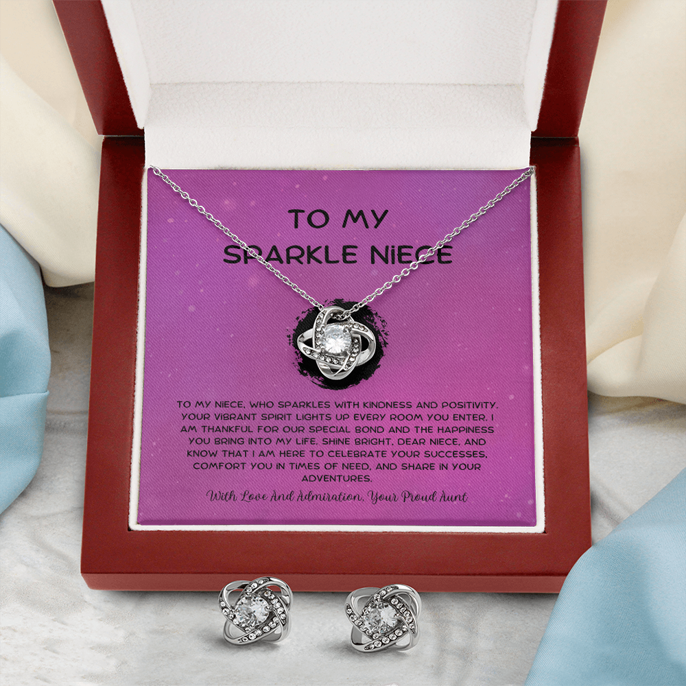 To My Sparkle Niece - From Aunt to Niece Love Knot Earring With Necklace Set