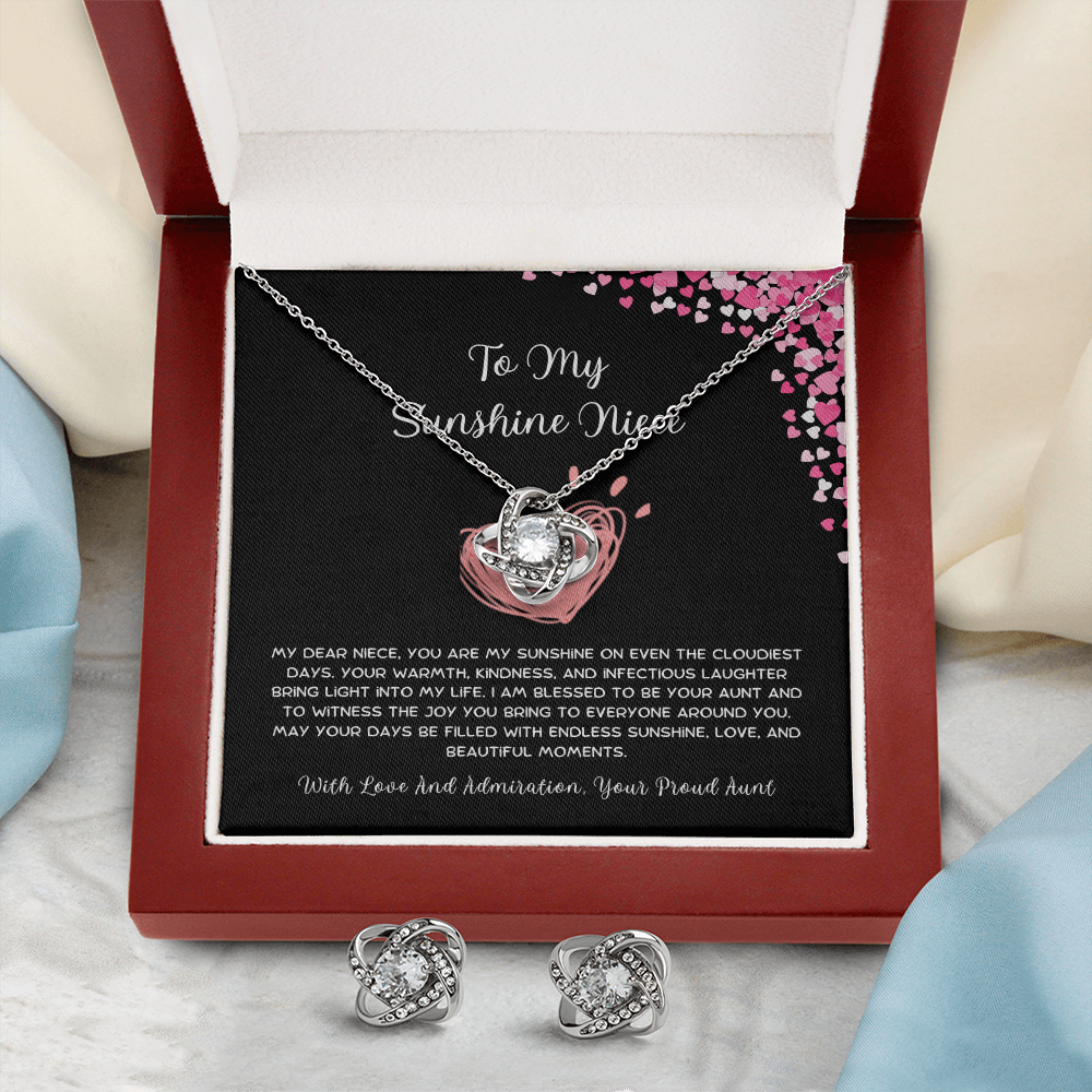 To My Sunshine Niece - From Aunt to Niece Love Knot Earring With Necklace Set