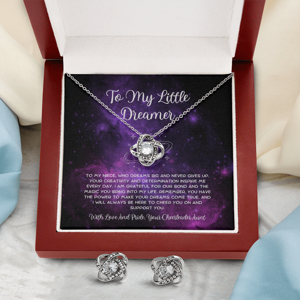 To My Little Dreamer - From Aunt to Niece Love Knot Earring With Necklace Set