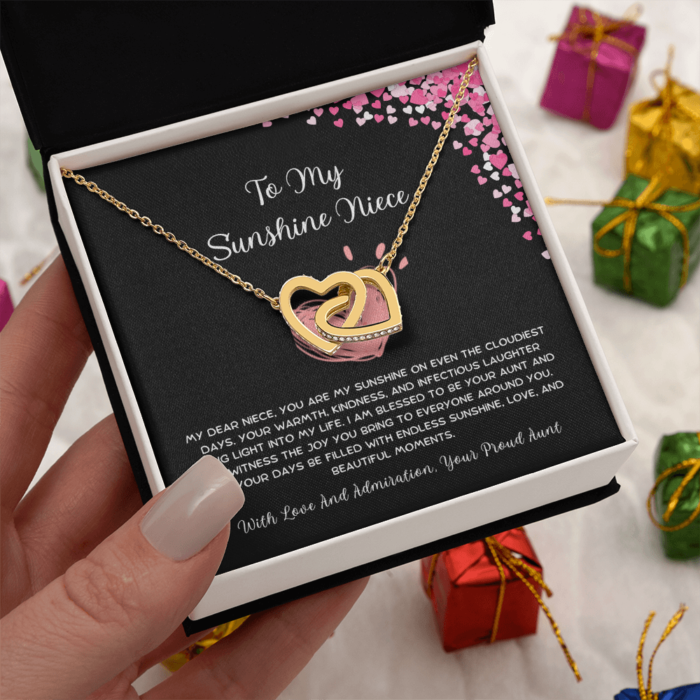 To My Sunshine Niece - From Aunt to Niece Interlocking Hearts Necklace