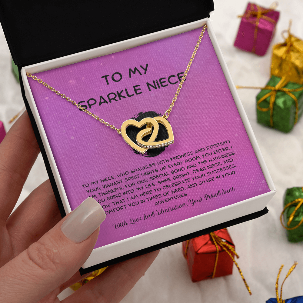 To My Sparkle Niece - From Aunt to Niece Interlocking Hearts Necklace