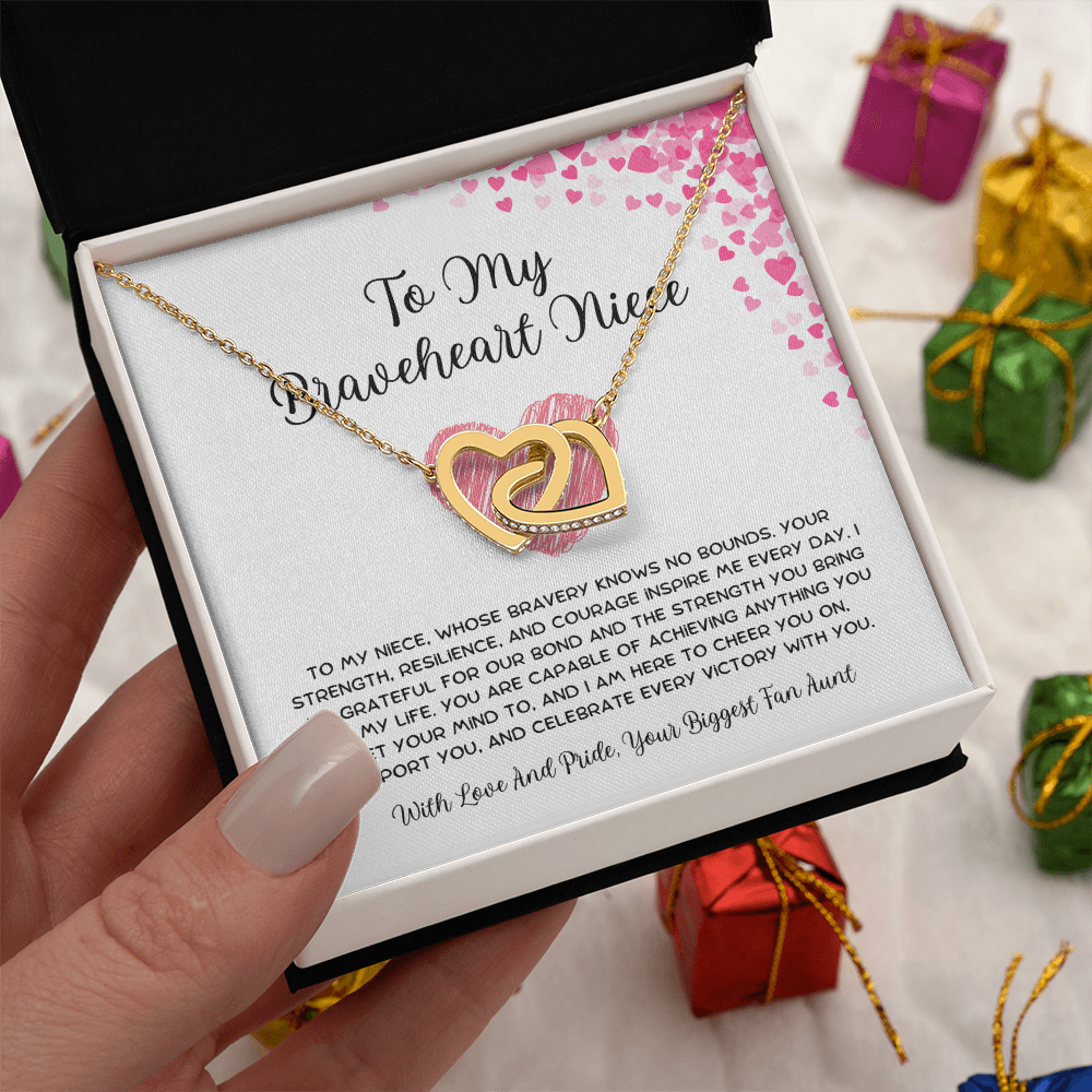 To My Braveheart Niece - From Aunt to Niece Interlocking Hearts Necklace