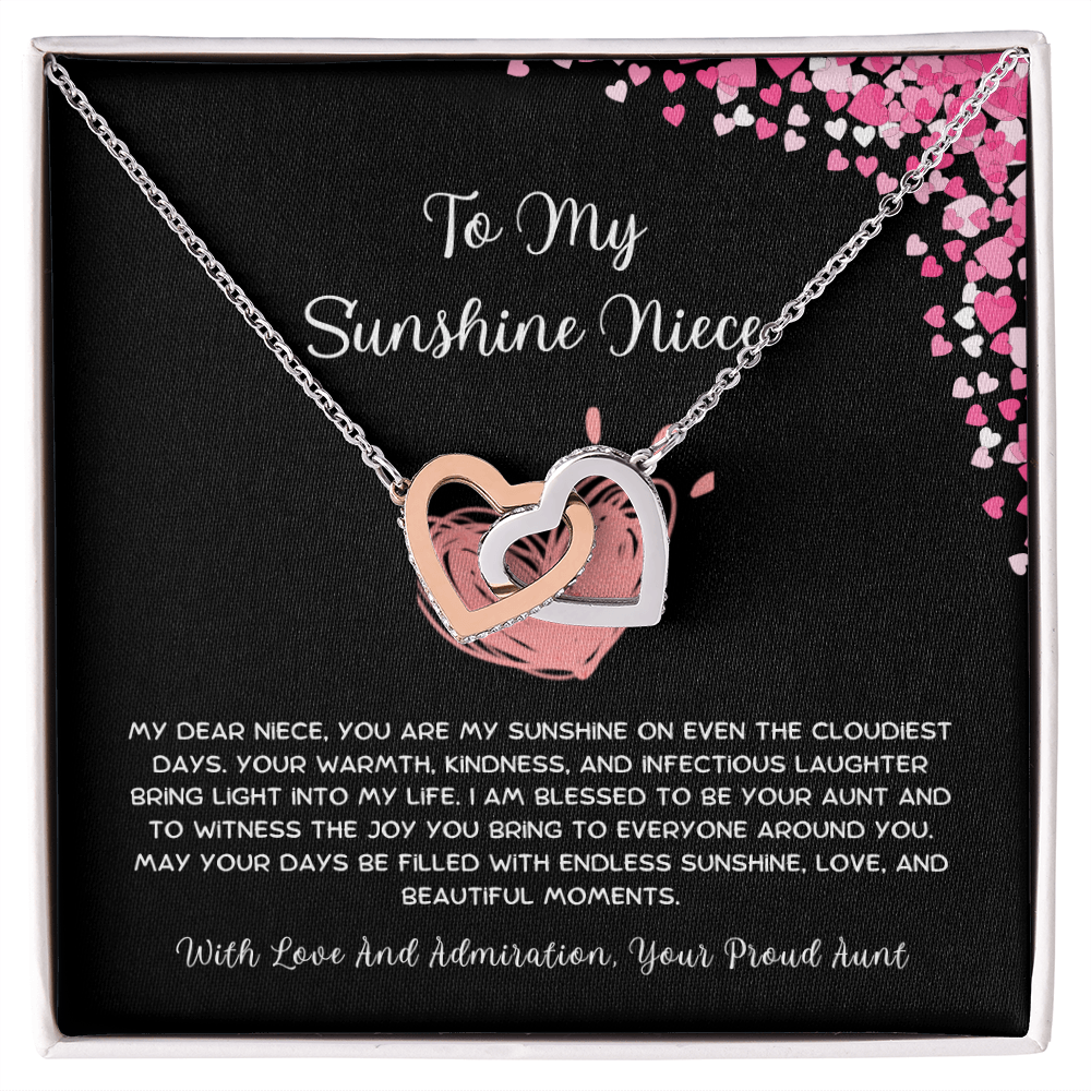 To My Sunshine Niece - From Aunt to Niece Interlocking Hearts Necklace