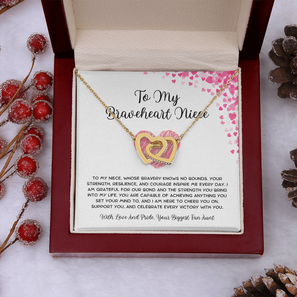 To My Braveheart Niece - From Aunt to Niece Interlocking Hearts Necklace