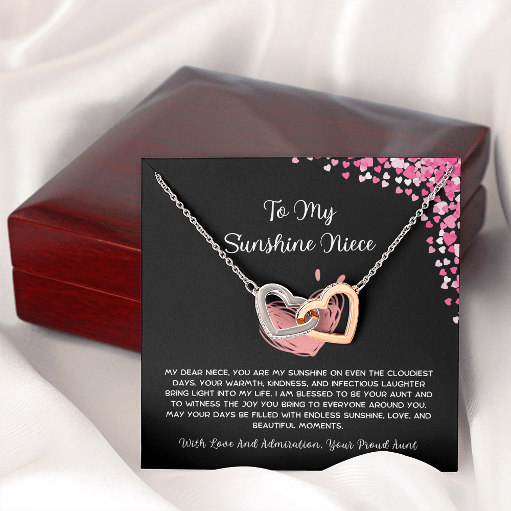 To My Sunshine Niece - From Aunt to Niece Interlocking Hearts Necklace