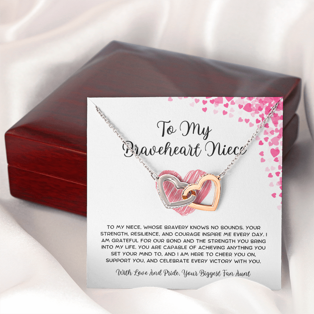 To My Braveheart Niece - From Aunt to Niece Interlocking Hearts Necklace