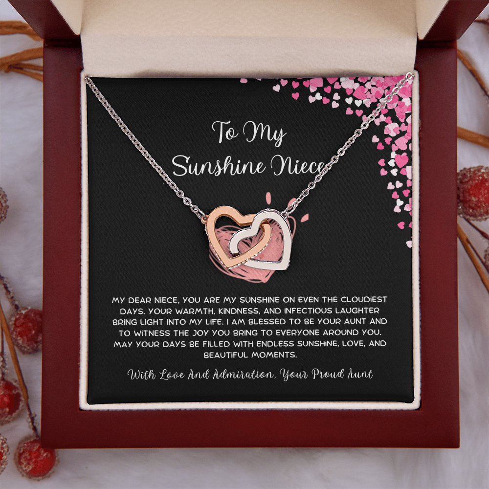 To My Sunshine Niece - From Aunt to Niece Interlocking Hearts Necklace