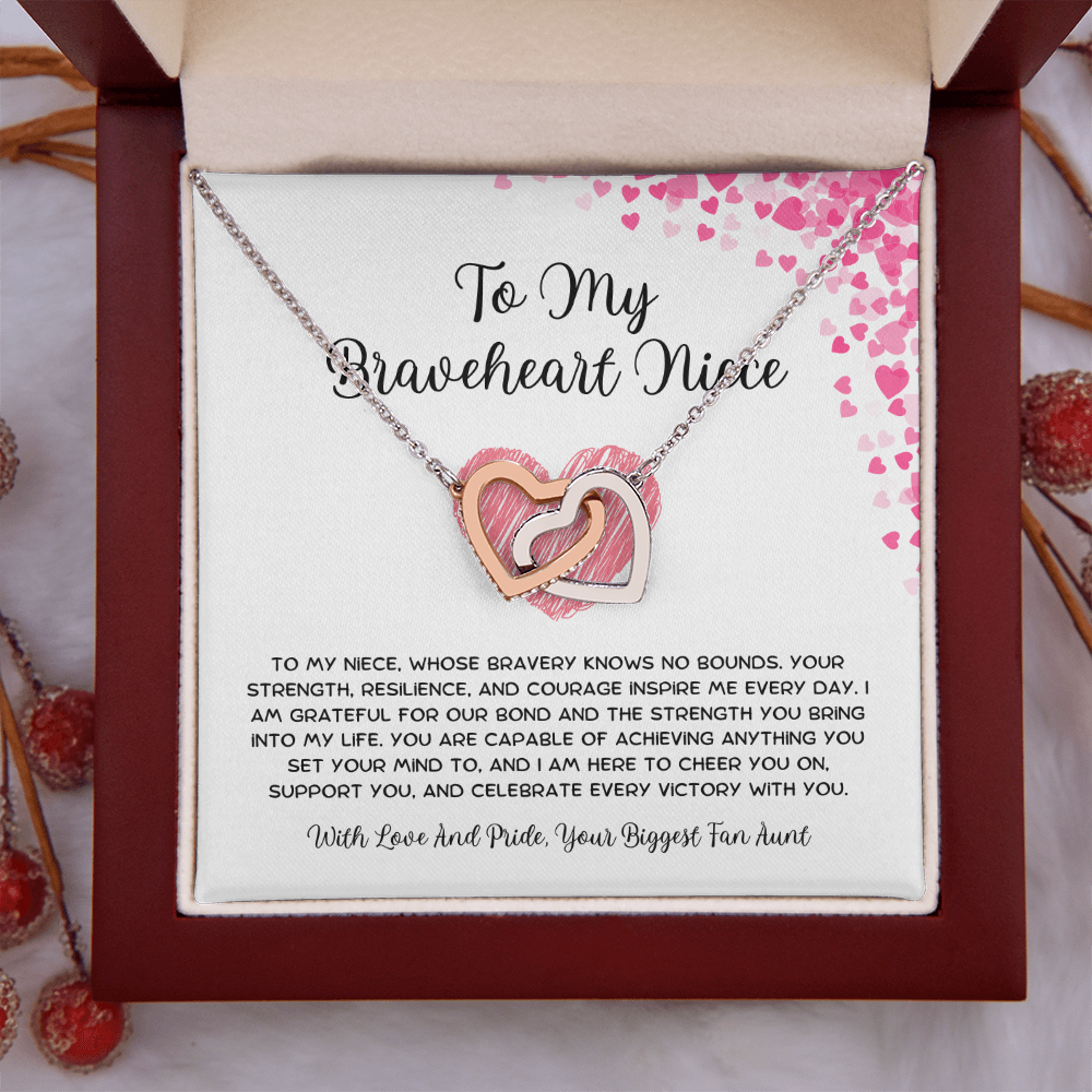 To My Braveheart Niece - From Aunt to Niece Interlocking Hearts Necklace