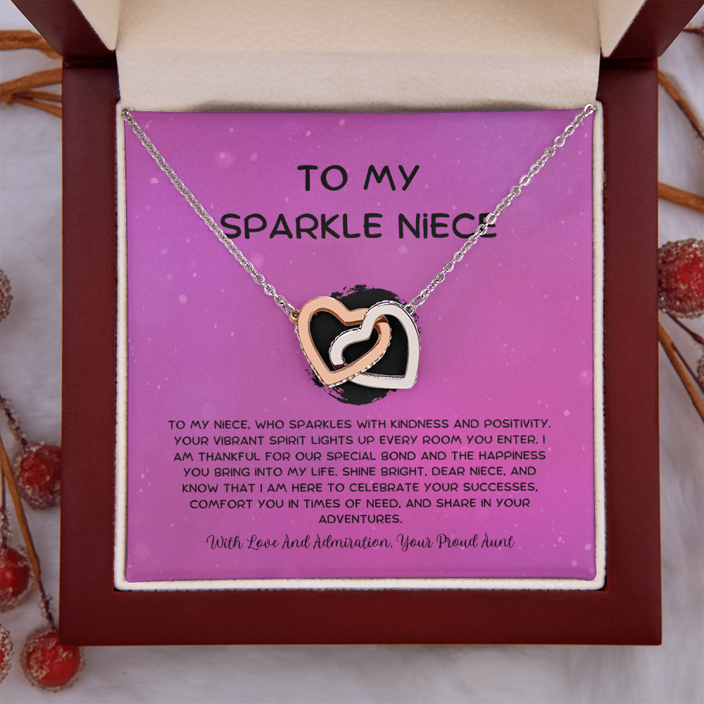 To My Sparkle Niece - From Aunt to Niece Interlocking Hearts Necklace