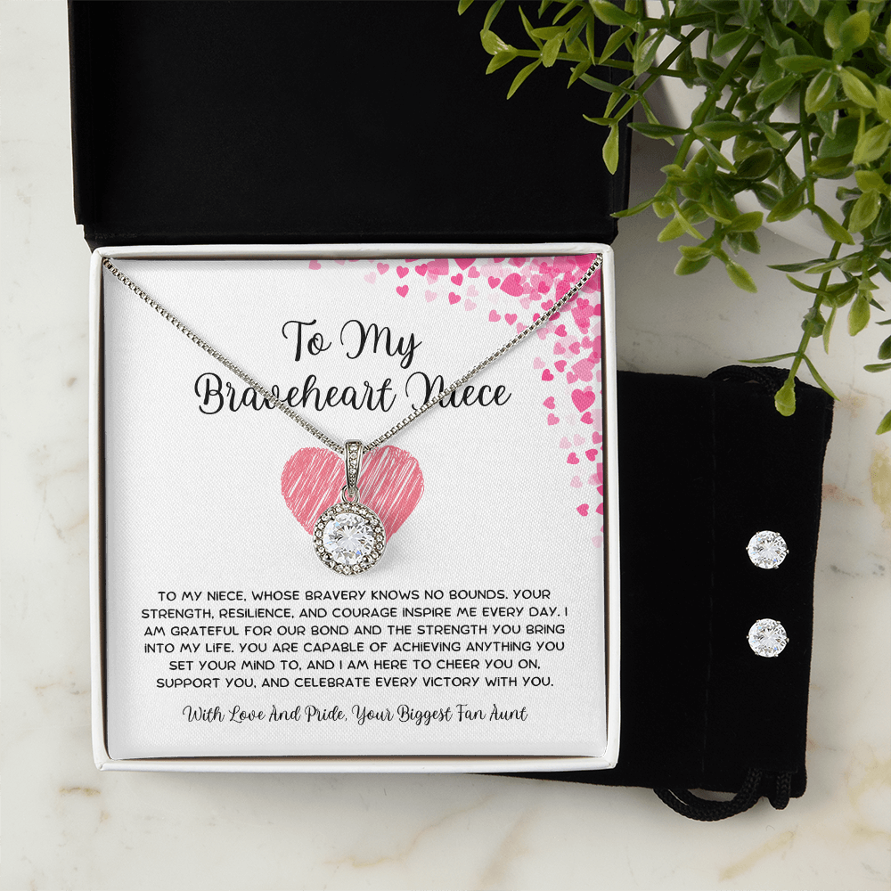 To My Braveheart Niece - From Aunt to Niece Eternal Hope Necklace With Earrings