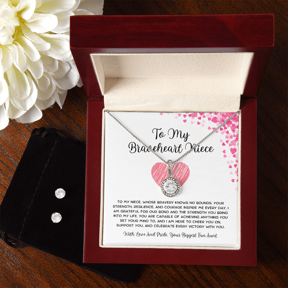 To My Braveheart Niece - From Aunt to Niece Eternal Hope Necklace With Earrings