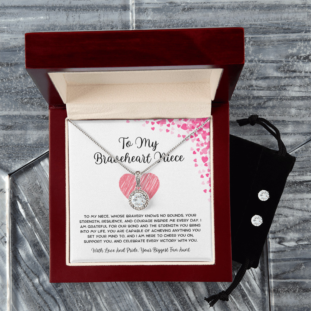 To My Braveheart Niece - From Aunt to Niece Eternal Hope Necklace With Earrings