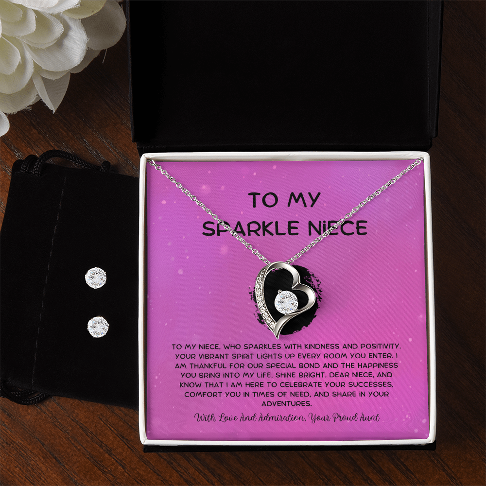 To My Sparkle Niece - From Aunt to Niece Forever Love Necklace With Earrings