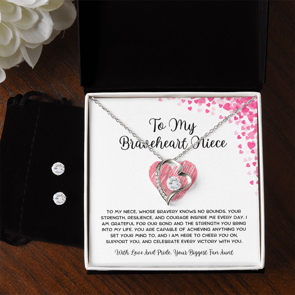 To My Braveheart Niece - From Aunt to Niece Forever Love Necklace With Earrings
