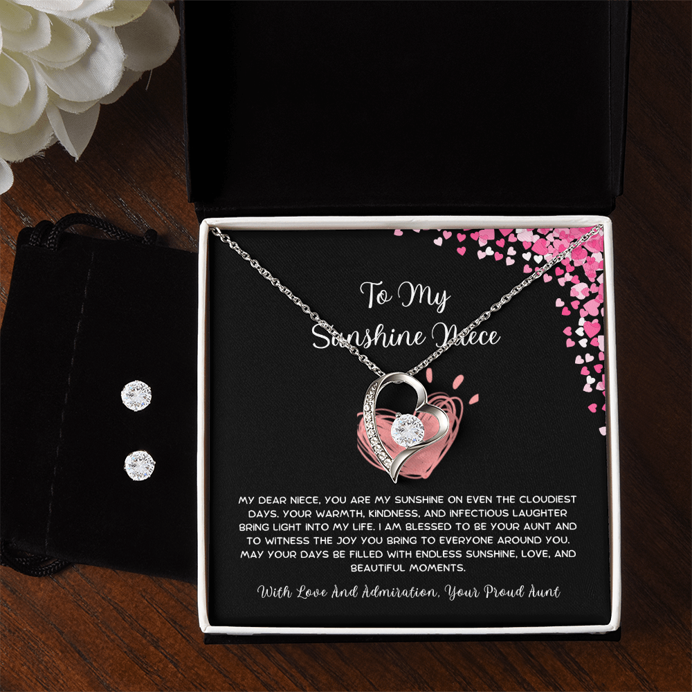 To My Sunshine Niece - From Aunt to Niece Forever Love Necklace With Earrings