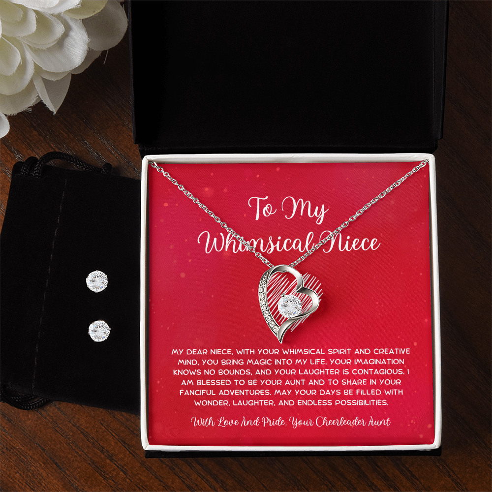 To My Whimsical Niece - From Aunt to Niece Forever Love Necklace With Earrings