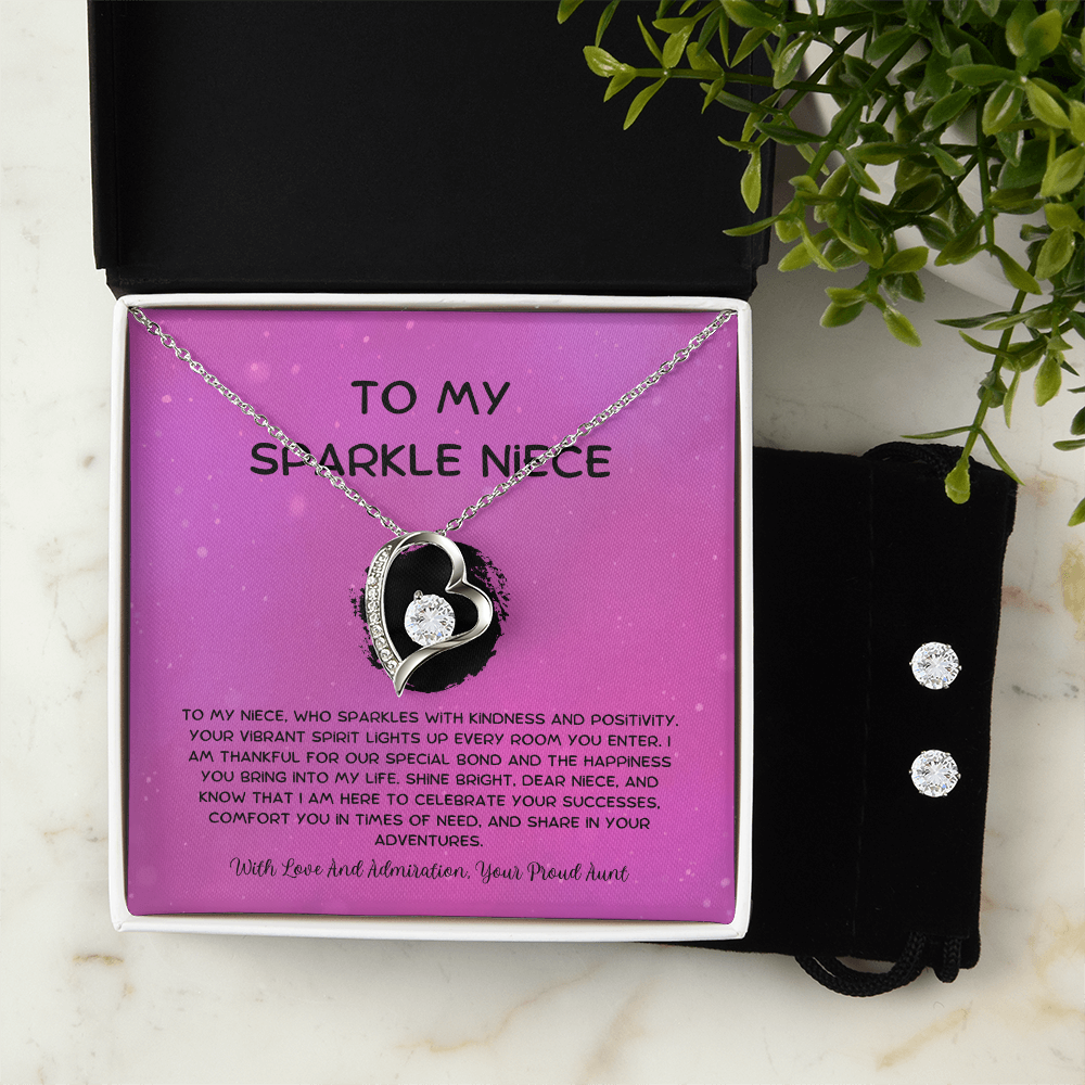 To My Sparkle Niece - From Aunt to Niece Forever Love Necklace With Earrings