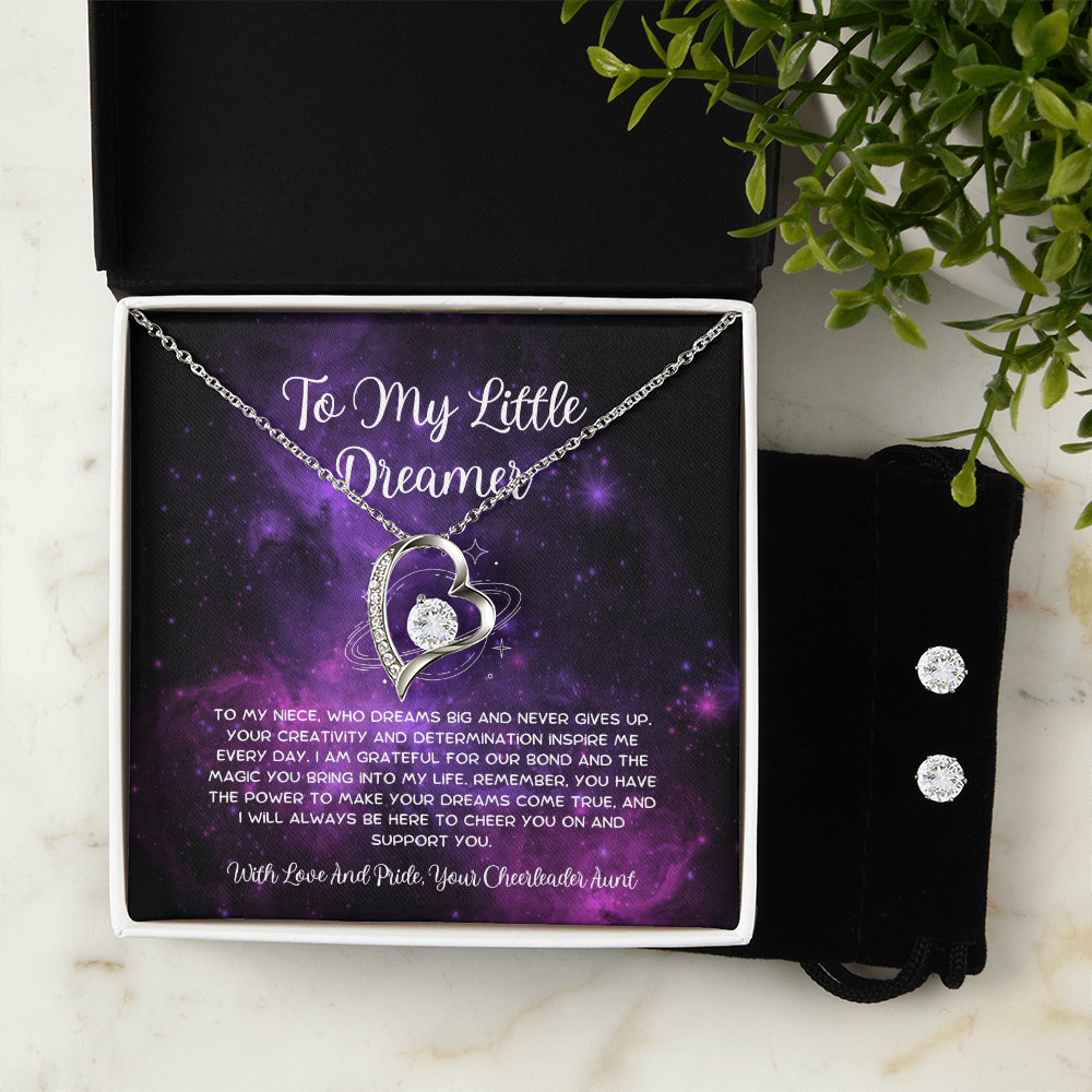 To My Little Dreamer - From Aunt to Niece Forever Love Necklace With Earrings