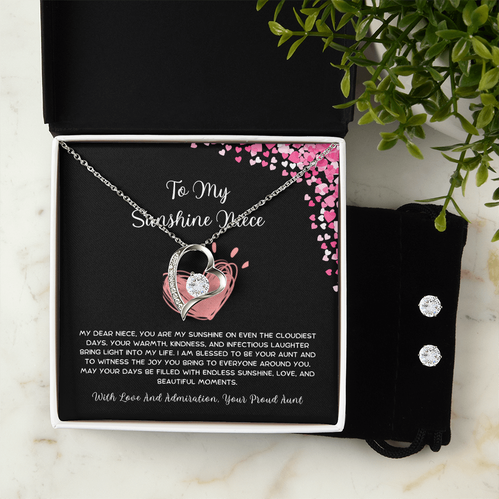 To My Sunshine Niece - From Aunt to Niece Forever Love Necklace With Earrings