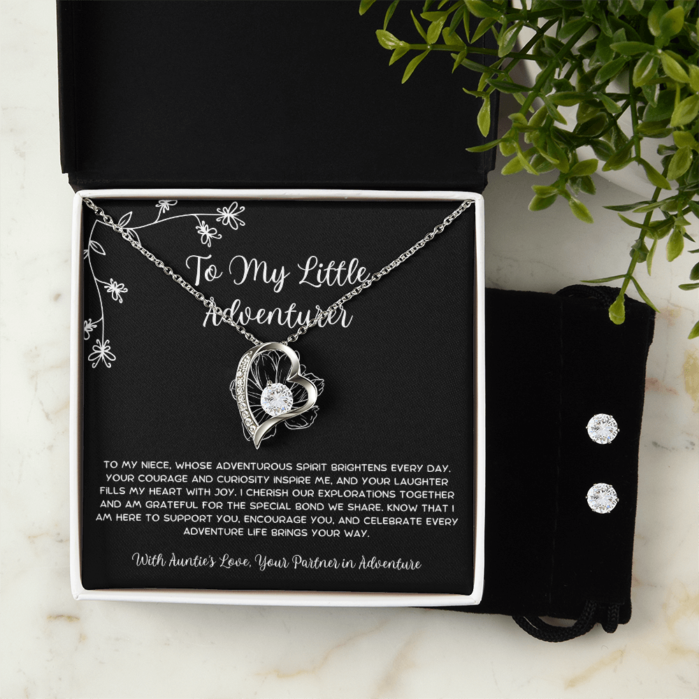 To My Little Adventurer - From Aunt to Niece Forever Love Necklace With Earrings