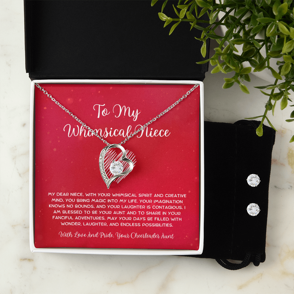 To My Whimsical Niece - From Aunt to Niece Forever Love Necklace With Earrings